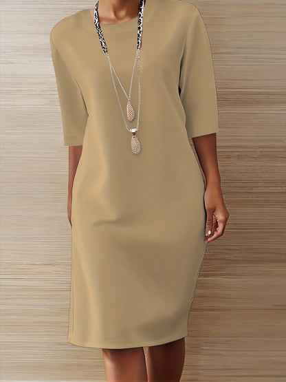 A-Line Dress Short Sleeve Round Neck Loose Fit Dress - Machine Washable Solid Color Casual Wedding Guest Dress for Spring Fall Outfits, Versatile Day to Evening Wear with Comfortable Loose Fit