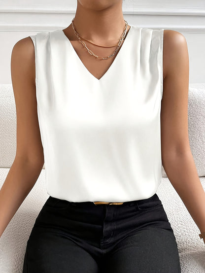 Women's Elegant Sleeveless V-Neck Summer Party Dress - Solid Color Backless Blouse for Chinese New Year's Eve, Weddings & Special Occasions - Machine Washable V-Neck Top (No Jacket/Separate Blouse Needed) - Easy Care & Versatile Style