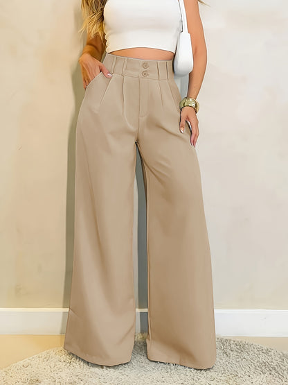 Elegant Ladies' Straight-Leg Trousers with Front Slant Pocket | Non-transparent Fabric, Wide Waist, Loose Fit, Suitable for All Seasons, Machine Washable, Versatile Styling with Front Mid-Fold Design, Comfort Fit