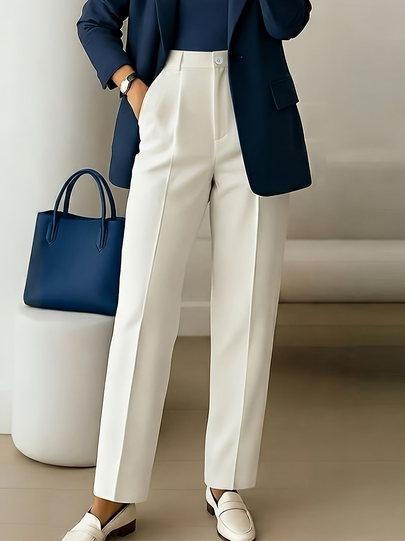 ZD260609038 2026 New Women's Elegant Casual Slim-Fit Trousers, Women's Solid Color Long Pants, Four Seasons Style for Daily Wear, Work, and Casual Outings