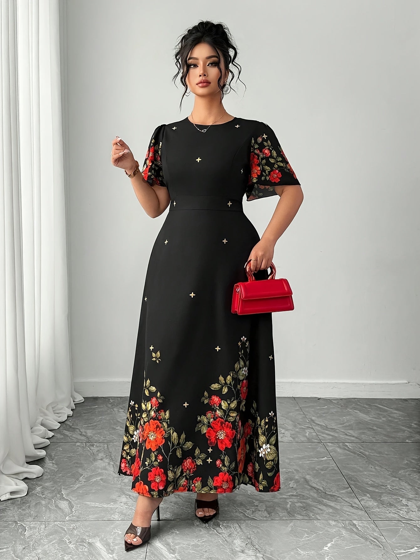 Plus Size - Plus Size - Cross-Border Elegant Casual Fashion Floral Print Dress TM849