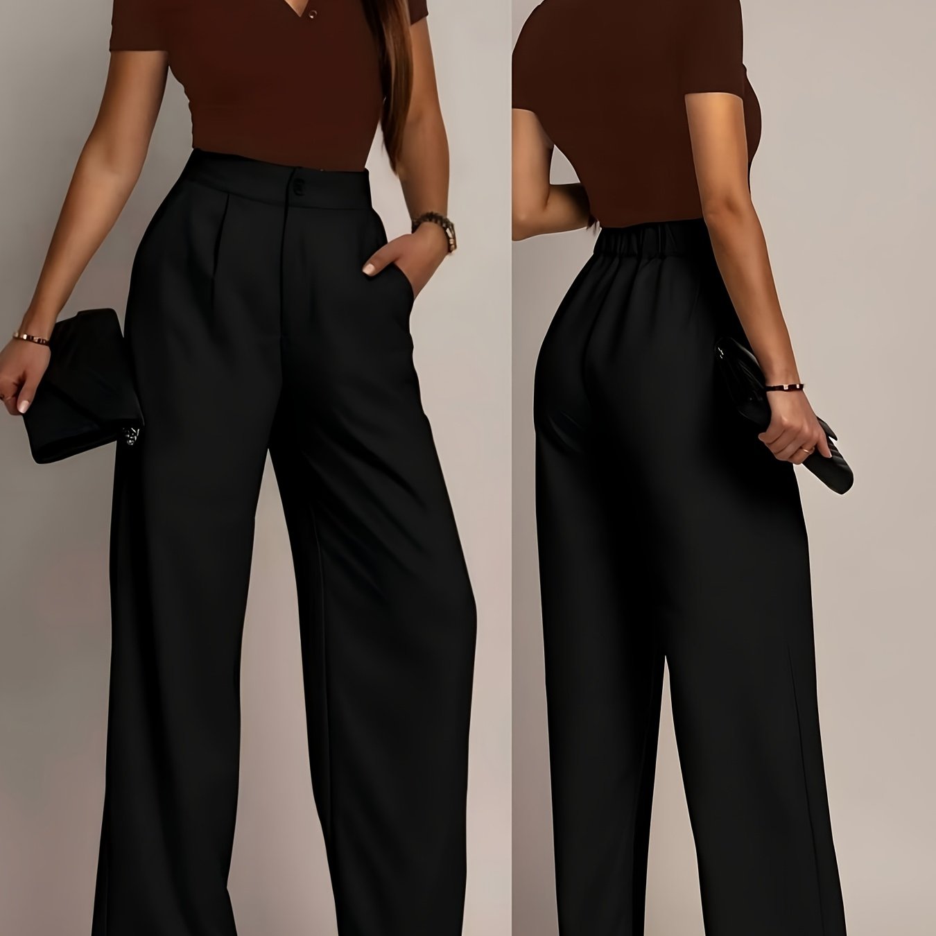 Women'S Solid Color Straight-Leg Pants, Casual Everyday Trousers