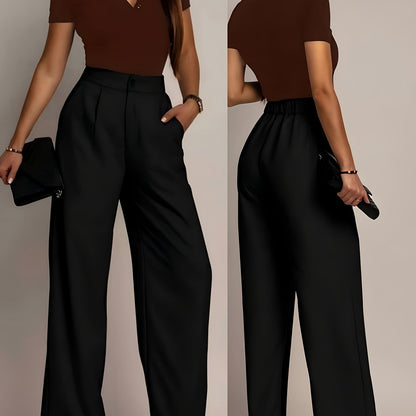 Women'S Solid Color Straight-Leg Pants, Casual Everyday Trousers