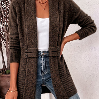 Women's Cardigan, Double-Breasted Decorative Belt Shawl and Cinched-Waist Design, Versatile Mid-Length Open-Front Sweater, Relaxed Style Elegant and Fashionable Loose Outerwear, Perfect for Daily Commutes or Casual, Spring/Autumn