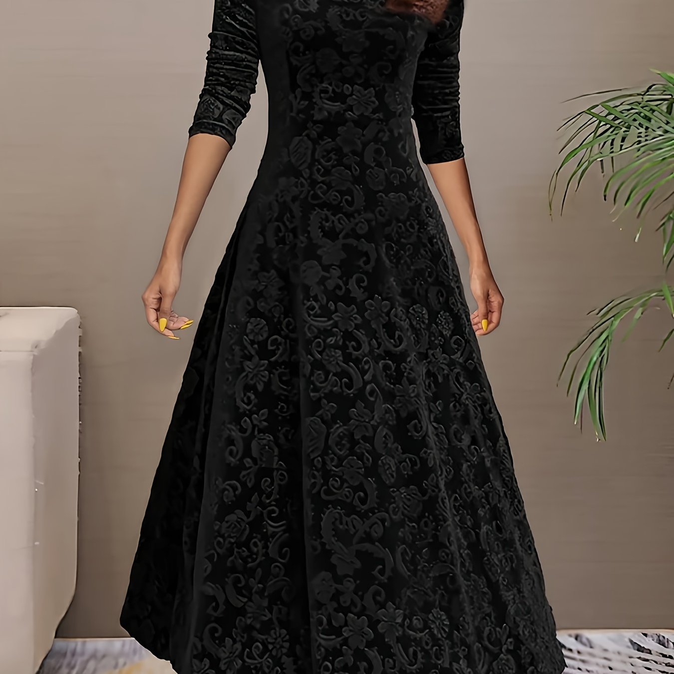 2025 Long Sleeve Velvet Jacquard Dress