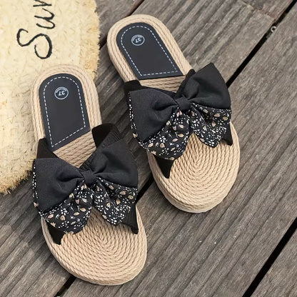 Comfortable Flat Sandals for Women with Bow Detail Crossover Strap Espadrille Trim Open Toe Style
