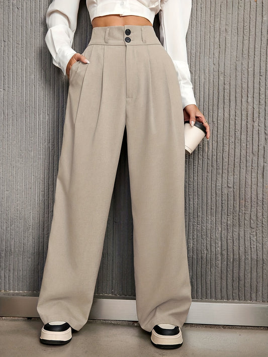 Elegant Tailored Wide Leg Pants for Women with High Waist Pleated Button Front Relaxed Style