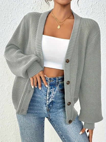 Self-designed Elegant Women's Solid Color Front-button Cardigan Sweater Coat for Spring and Autumn