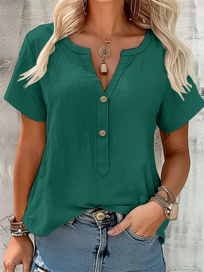 Women's Elegant V-Neck Blouse - Loose Fit Button-Front Top, Non-Stretch Casual & Formal Shirt for Everyday Special Occasions - Women's Clothing, Versatile Top, Lightweight Fabric, Stylish Top, Fashion Women