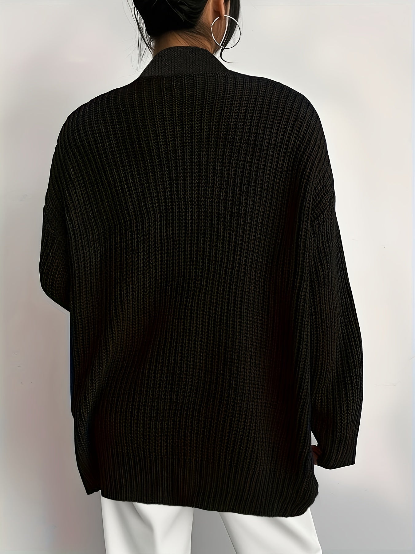 Women'S Casual Loose-Fit Long Sleeve Cardigan - Soft Textured Solid Color Sweater with Pockets, Versatile Layering Essential for Fall/Winter, Cozy Fashion Accessory, Cozy Fall Wear | Relaxed Fit Sweater | Durable Knitwear