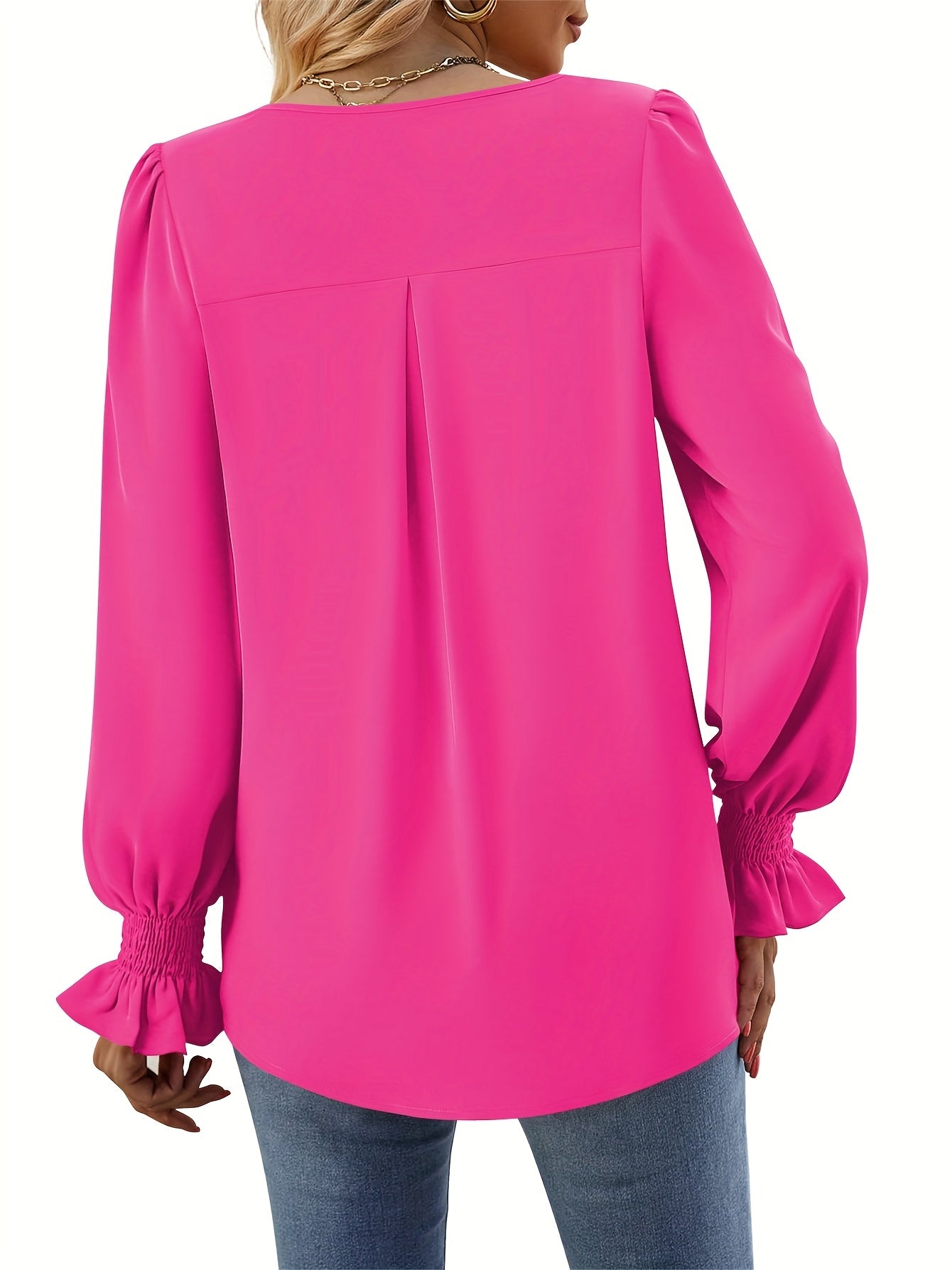 Long Sleeve Top Dress Casual V-neck Shirt Loose Chiffon Top