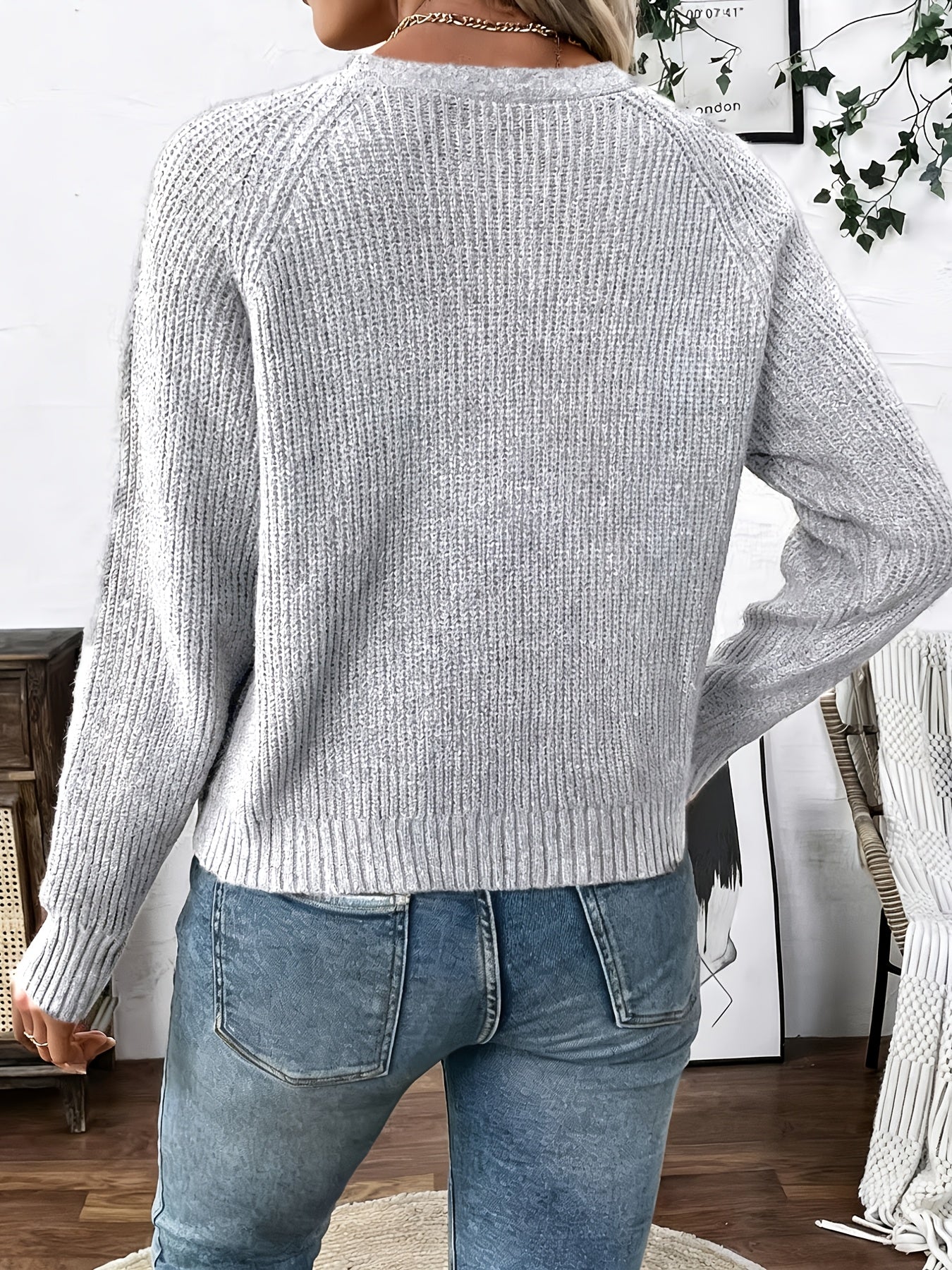 Elegant Sweater Top, V-Neck Cardigan, Chest Button Design, Short Length, Clothing