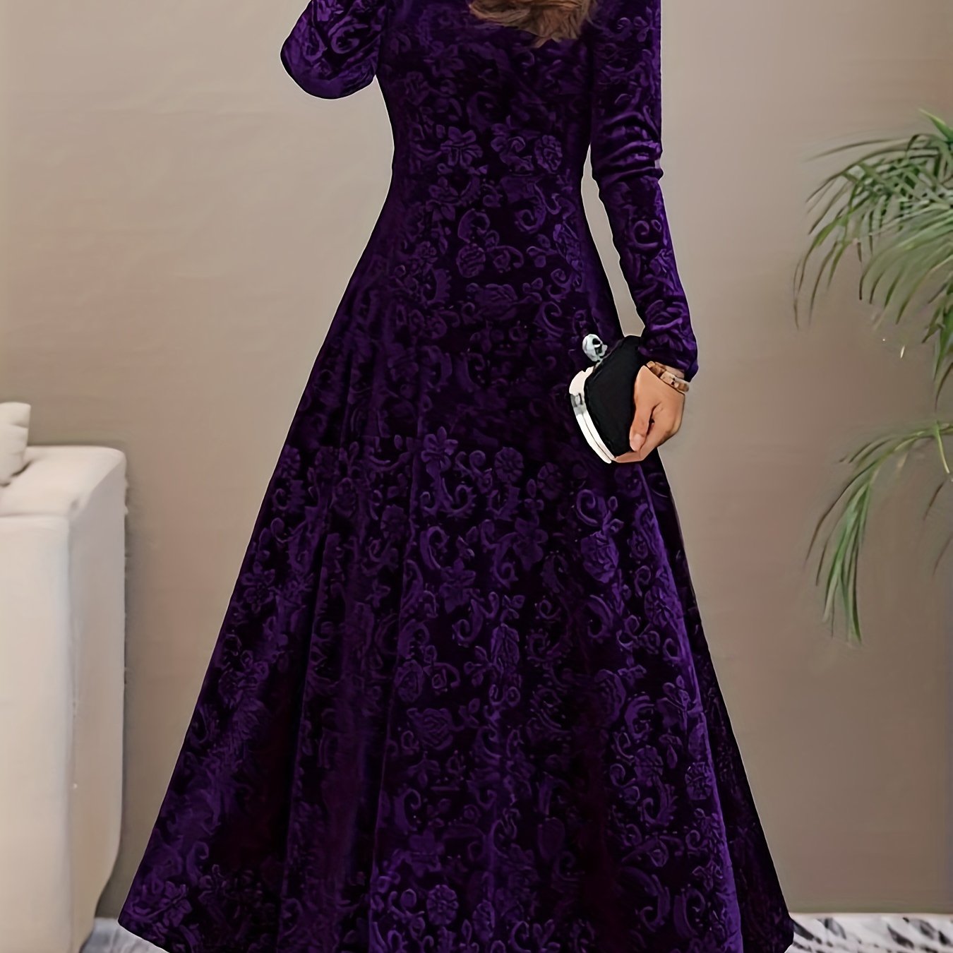2025 Long Sleeve Velvet Jacquard Dress