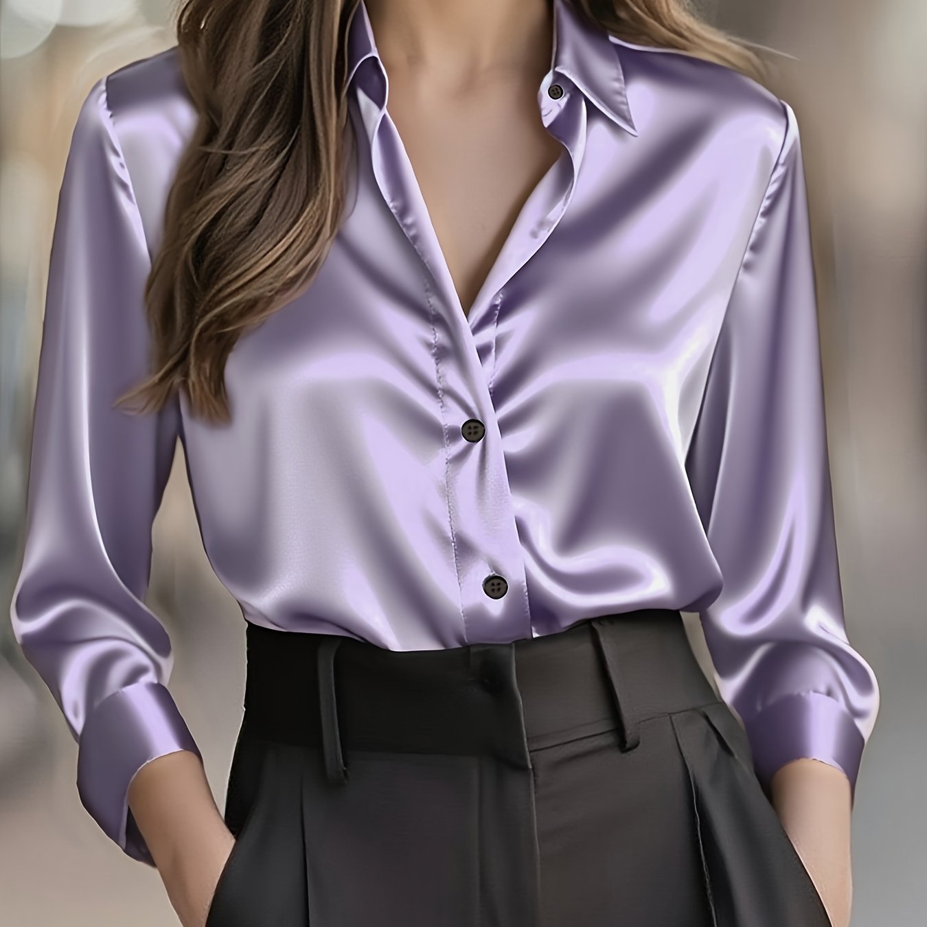 Women'S Spring Autumn Temperament Commuter Elegant Solid Satin Top
