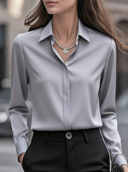 New Middle Eastern Women's Long-Sleeve Fashionable Commuter Design with Hidden Button Front Placket Inner Shirt