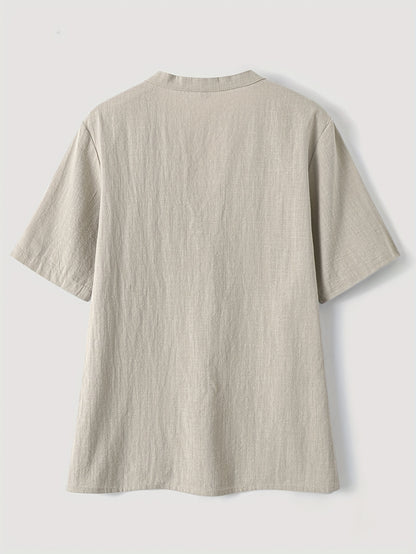 Women's Elegant V-Neck Blouse - Loose Fit Button-Front Top, Non-Stretch Casual & Formal Shirt for Everyday Special Occasions - Women's Clothing, Versatile Top, Lightweight Fabric, Stylish Top, Fashion Women