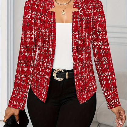 Elegant Women'S Plaid Blazer in a Beige-Brown Color Scheme, Featuring a Structured Collar Design Suitable for All Seasons. This Versatile Piece Is Perfect for Both Office And Party Settings