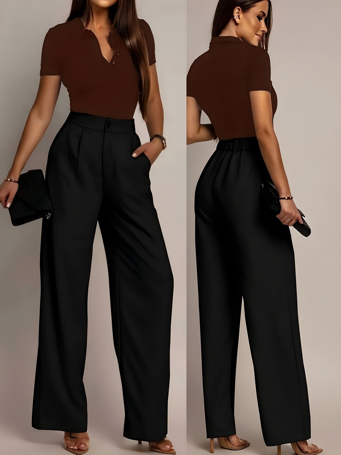 Women'S Solid Color Straight-Leg Pants, Casual Everyday Trousers