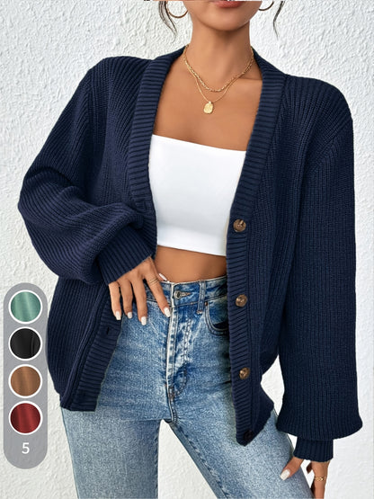 Self-designed Elegant Women's Solid Color Front-button Cardigan Sweater Coat for Spring and Autumn