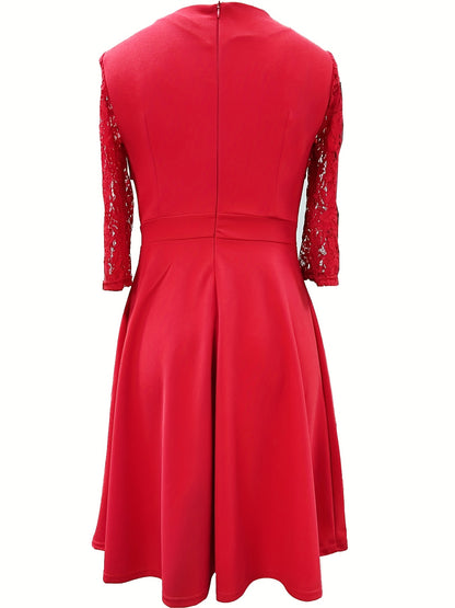 Vintage Floral Lace Party Swing Dress with a Square Neckline for Women