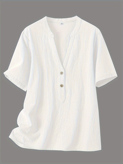 Women's Elegant V-Neck Blouse - Loose Fit Button-Front Top, Non-Stretch Casual & Formal Shirt for Everyday Special Occasions - Women's Clothing, Versatile Top, Lightweight Fabric, Stylish Top, Fashion Women