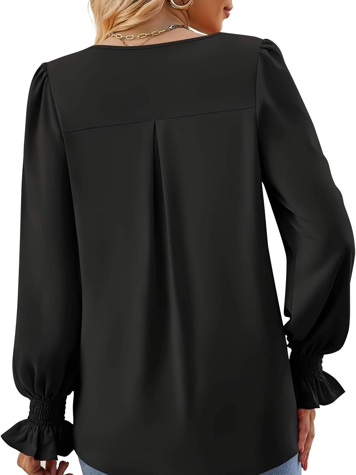 Long Sleeve Top Dress Casual V-neck Shirt Loose Chiffon Top