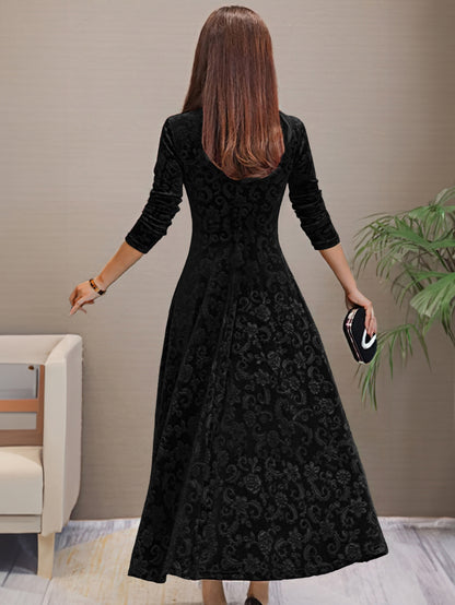 Directional - New And Thinning Large Swing Skirt Women'S Clothing Golden Velvet Long Sleeve Dress Long Style