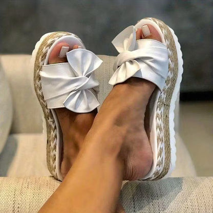 Comfortable Slide Sandals for Women with Bow Detail Espadrille Platform Open Toe Style