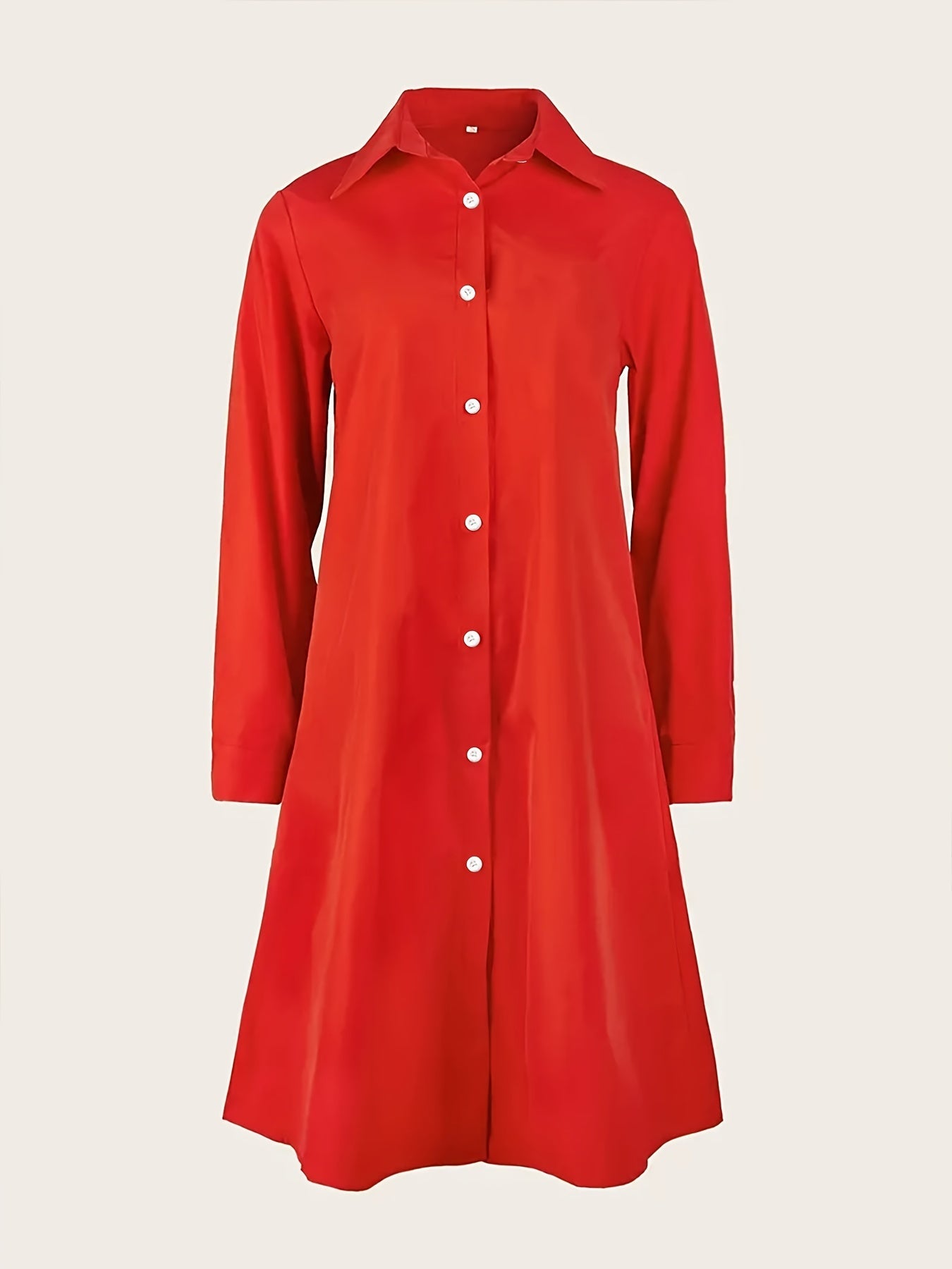 European and American Solid Color Loose Lapel Long Sleeve Shirt Dress