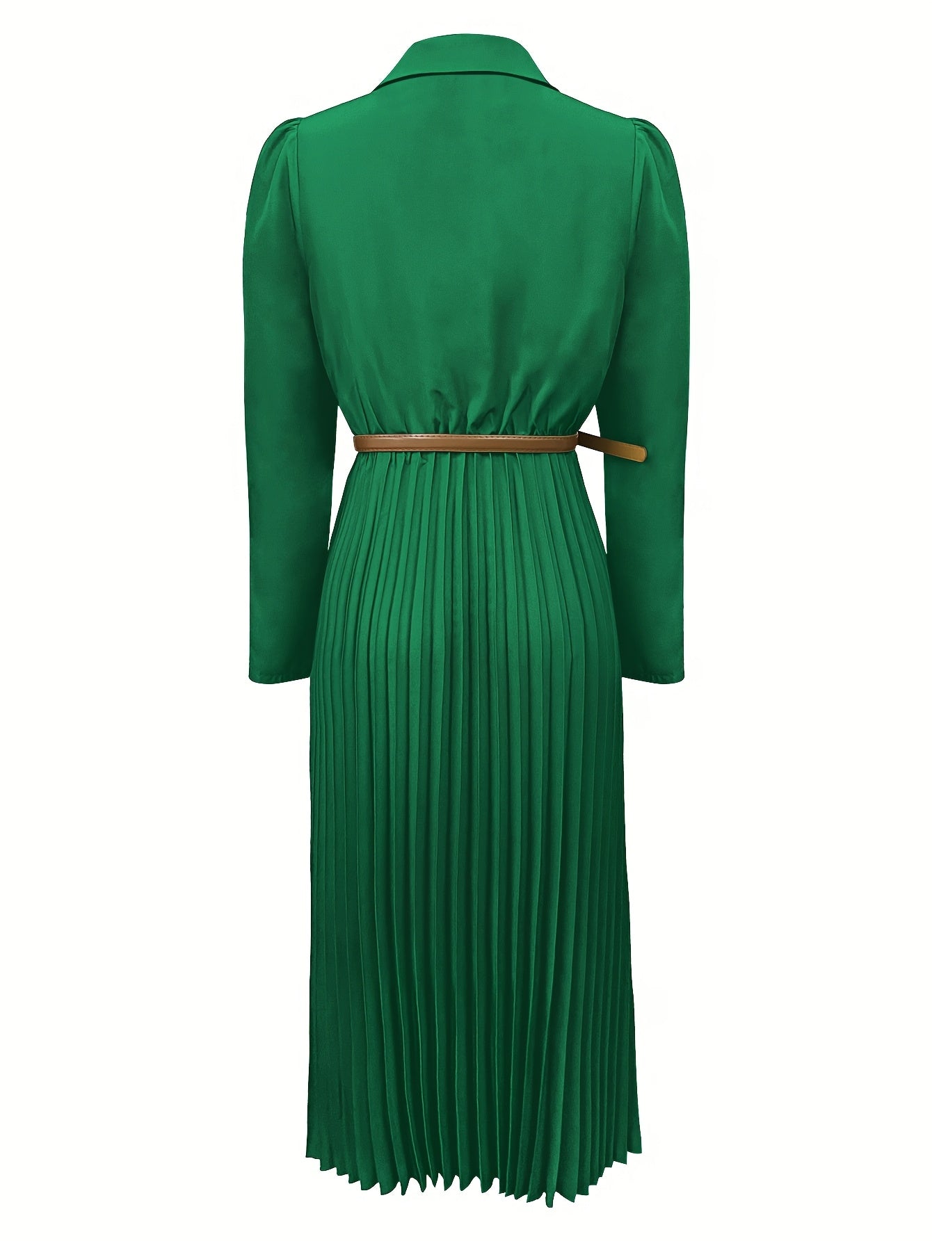 Spring/Autumn Long Sleeve Lapel Elegant Fashion Versatile Ruched Dress with Belt, Women'S