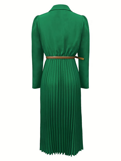 Spring/Autumn Long Sleeve Lapel Elegant Fashion Versatile Ruched Dress with Belt, Women'S