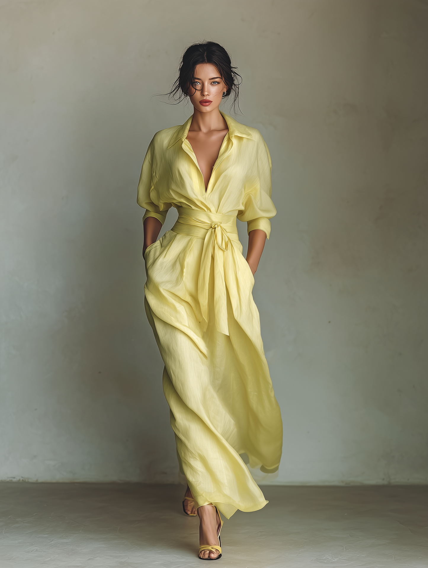 Margot | Yellow Elegant Shirt Dress for Women in Casual Maxi Long Style