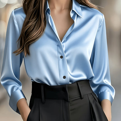 Women'S Spring Autumn Temperament Commuter Elegant Solid Satin Top