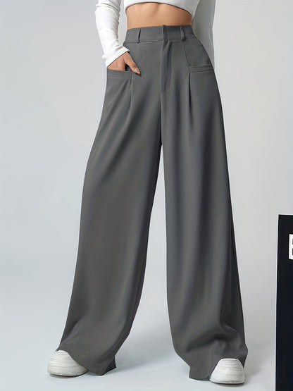 Women's Spring,Summer Apricot High-Waist Flowy Wide-Leg Pants, High-End Loose Fit, Leg-Lengthening Effect, Comfortable, Non-Constricting, Versatile for Commuting, Daily, Casual Wear
