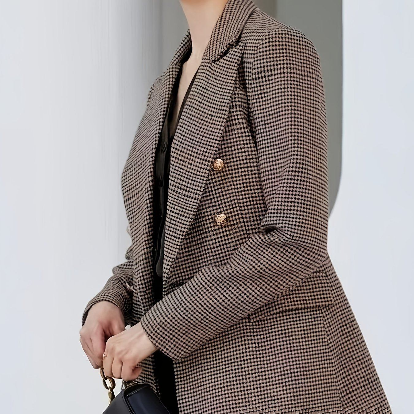 This Elegant And Stylish Double-Breasted Houndstooth Blazer Is Perfect for Commuting, Vintage Office Settings, And Everyday Wear, And It Is Machine Washable