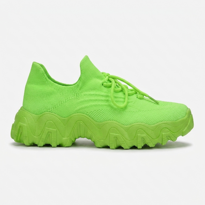 Comfortable Running Shoes for Women with Knit Mesh Upper Lace Up Chunky Sole Style
