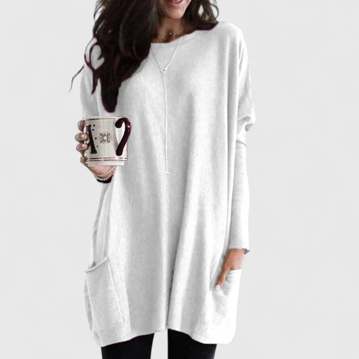 Comfortable Tunic for Women with Crew Neck Long Sleeve Oversized Pocket Casual Style