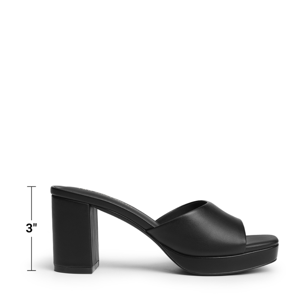 Comfortable Mules Heels for Women with Square Toe Wide Band Platform Block Heel Slide Style