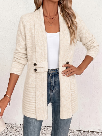 Women's Cardigan, Double-Breasted Decorative Belt Shawl and Cinched-Waist Design, Versatile Mid-Length Open-Front Sweater, Relaxed Style Elegant and Fashionable Loose Outerwear, Perfect for Daily Commutes or Casual, Spring/Autumn