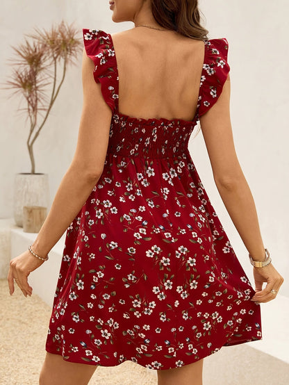 Stylish Floral Maternity Dress for Women with Smocked Bodice Ruffle Strap Sundress Casual Style