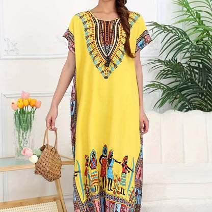 Ethnic Style Dress Summer New Bohemian Style Vacation Batwing Sleeve Dress Loose Beach Dress