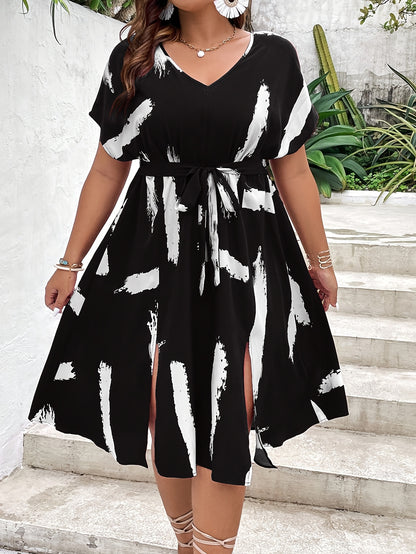 Plus Size, Plus Size Wine Red Lace-up X-cut Dress