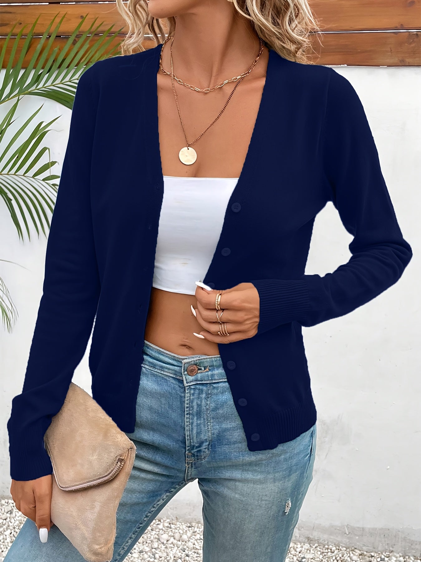 Elegant Women'S Solid Color Jacket, a Minimalist High-End Cardigan, Versatile Outerwear for Spring And Autumn