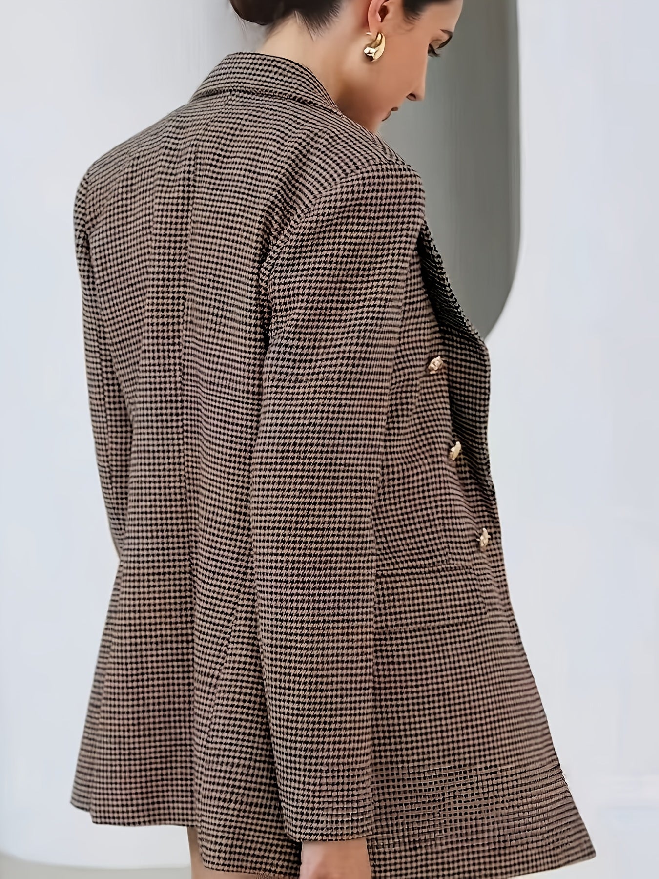 This Elegant And Stylish Double-Breasted Houndstooth Blazer Is Perfect for Commuting, Vintage Office Settings, And Everyday Wear, And It Is Machine Washable