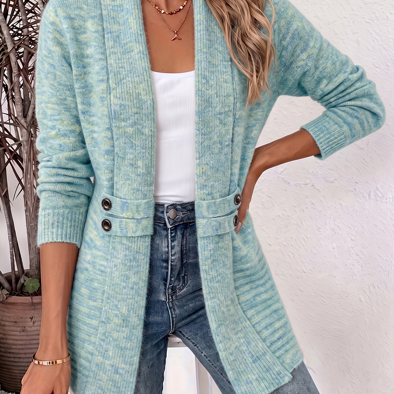 Women's Cardigan, Double-Breasted Decorative Belt Shawl and Cinched-Waist Design, Versatile Mid-Length Open-Front Sweater, Relaxed Style Elegant and Fashionable Loose Outerwear, Perfect for Daily Commutes or Casual, Spring/Autumn