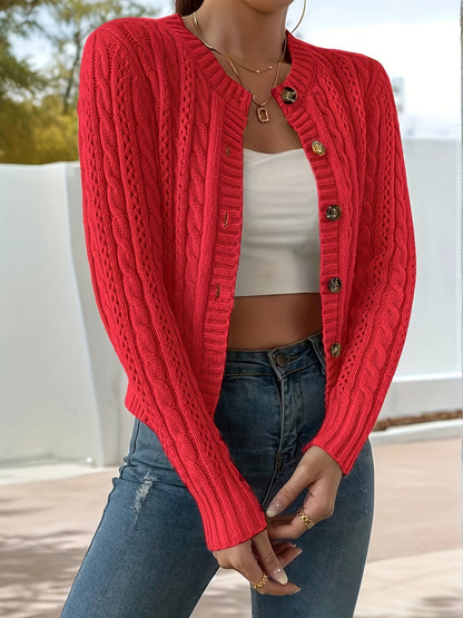 Mesh detail cable cardigan sweater