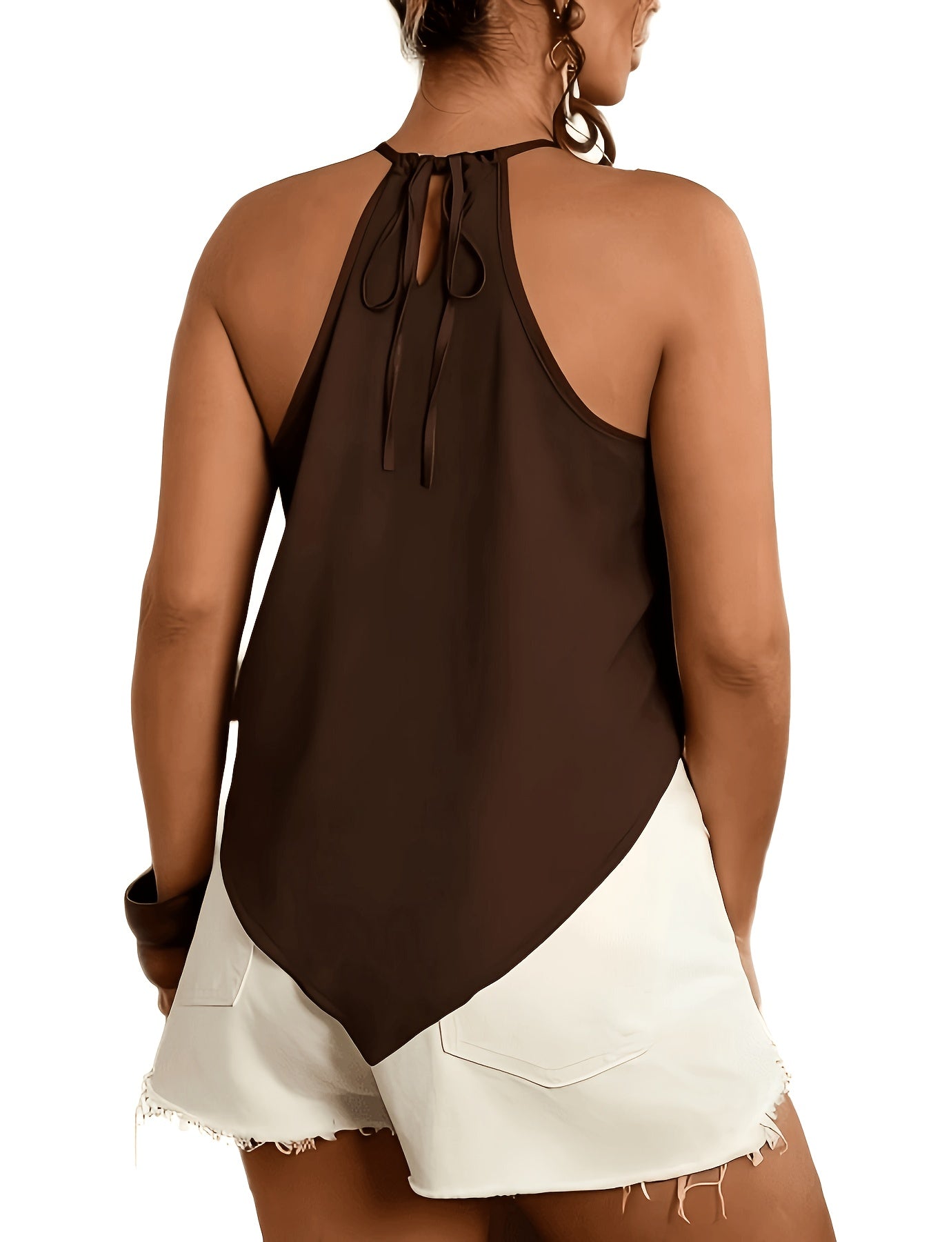 Women's Fashion Blouse, Asymmetrical Hem Tie-Neck Sleeveless, Suitable for Spring and Summer Wear