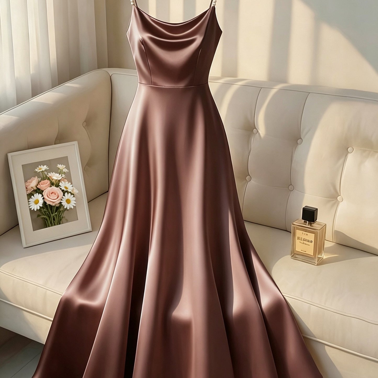 [Pearl Strap] Satin Cami Retro Dress, Suitable for Parties, Weddings, Dates, And Commuting, Luxurious Dress