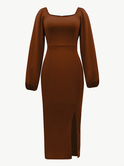 New European and American Style Fashion Slimming Split Long Sleeve Dress Trend