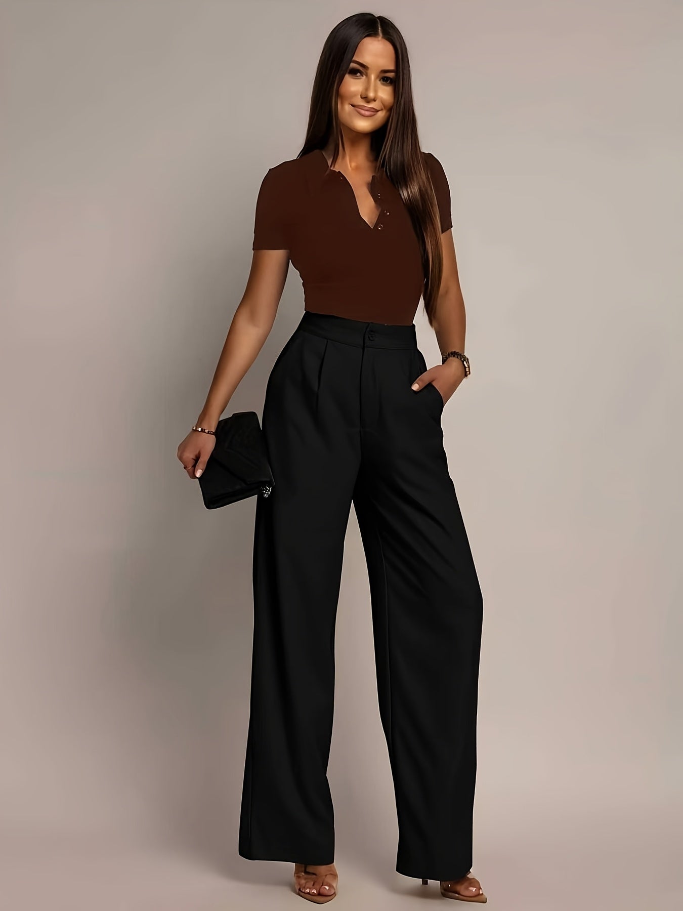 Women'S Solid Color Straight-Leg Pants, Casual Everyday Trousers